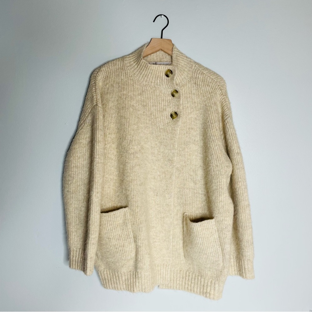 Zara Cram Knit Button Neck Cardigan NWT